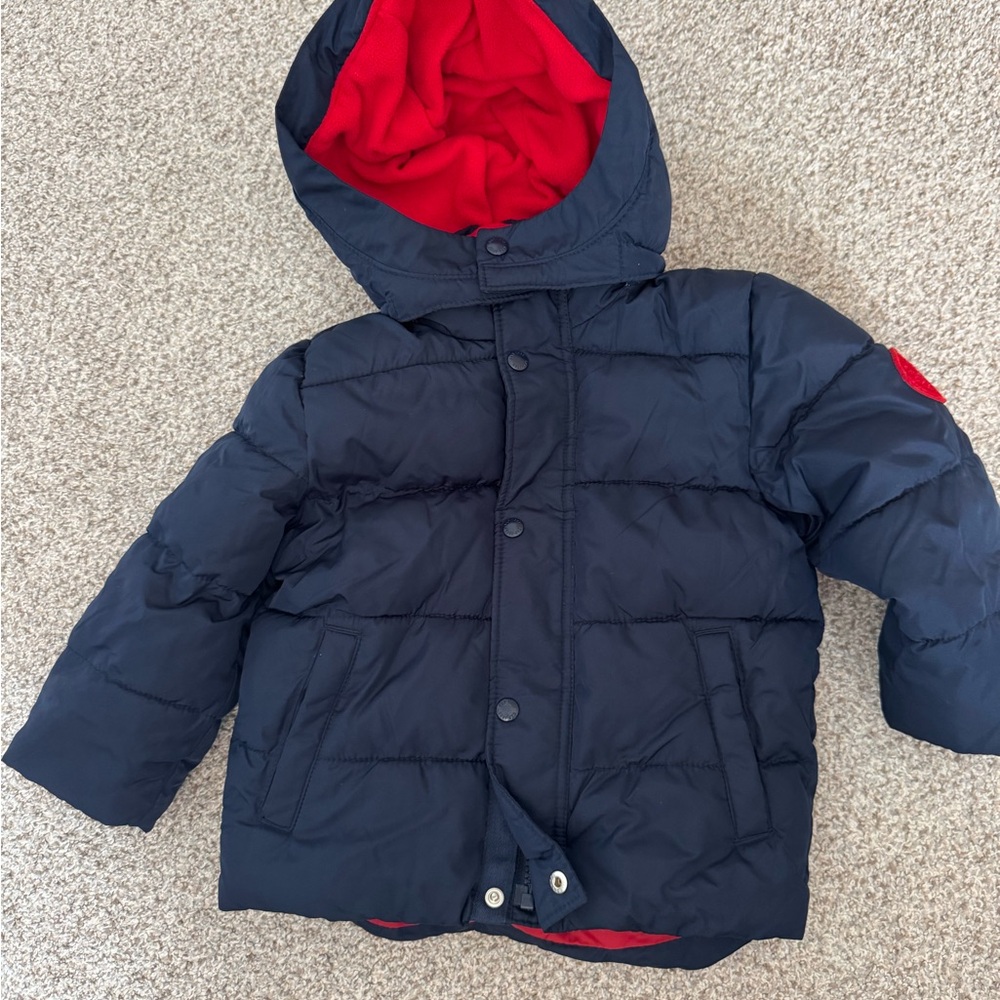 GAP Kids Navy Puffer Jacket with Red Hood
